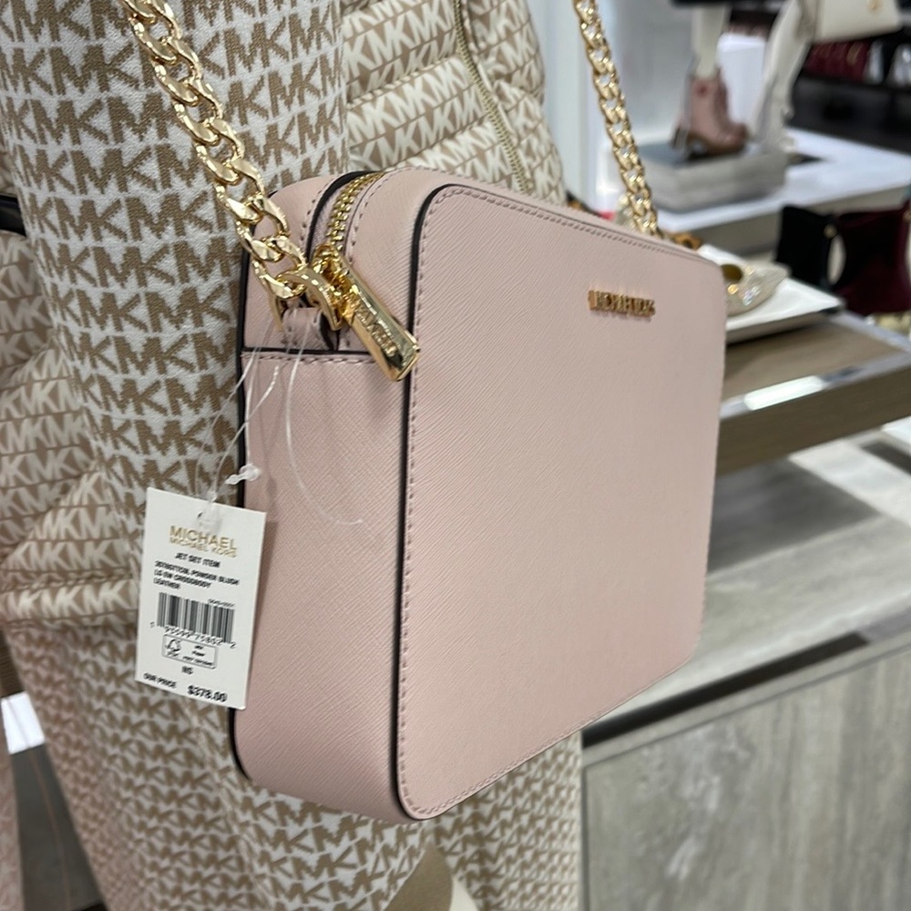 Michael Kors Jet Set Item Large East West Zip Crossbody Leather Powder Blush - Picture 3 of 16